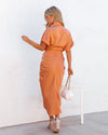 Bold Babe Essence Satin Tie Front Midi Shirt Dress – Orange