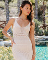 Paradise Cove Crochet Knit Fringe Hem Midi Dress - Cream