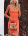 Ribbed Knit Midi Dress - Tangerine