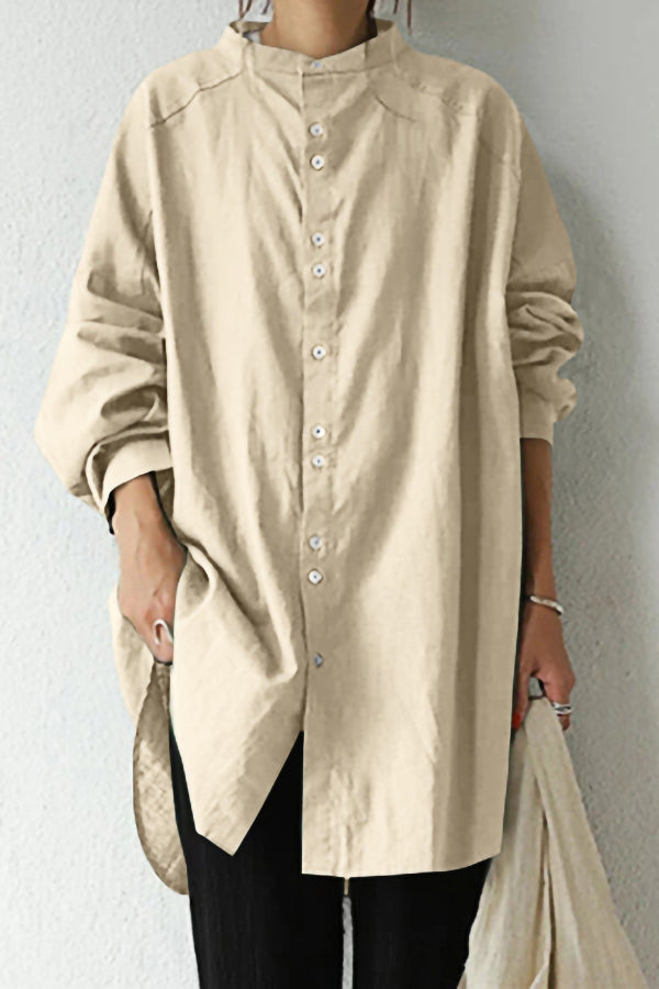 Solid Color Cotton And Linen Shirt