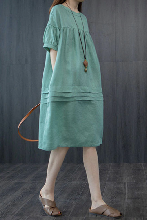 Knee-length Round Neck Solid Color Dress