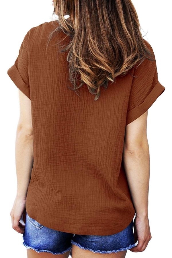 V Neck Solid Color T-shirt