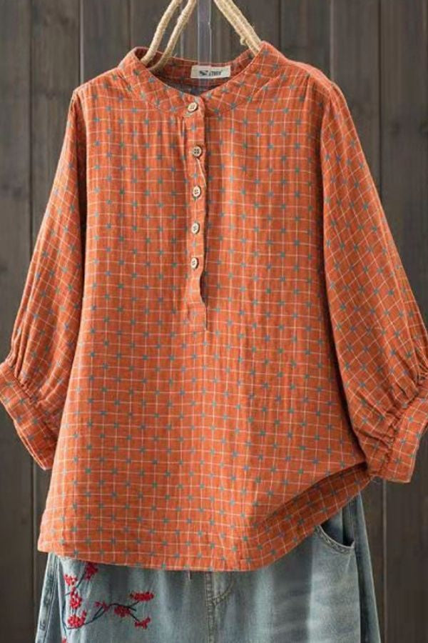 Cotton Button Round Neck Blouse(Fit 99 To 132bs)