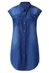 Shirt Collar Blue Midi Dress