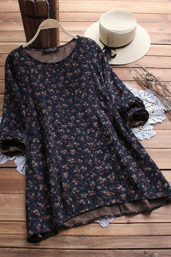 Round Neck Printing Casual Blouse