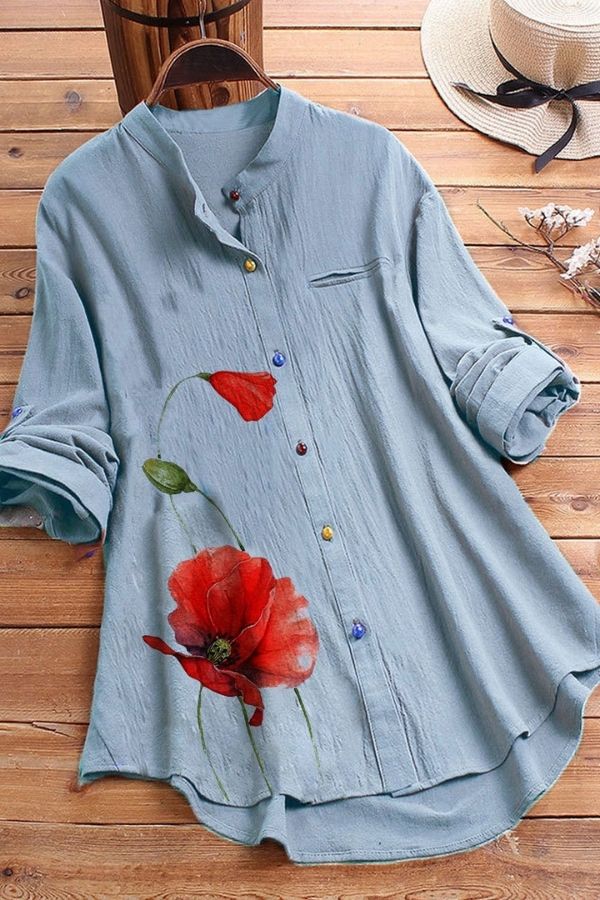 Floral Printing Button Breast Blouse