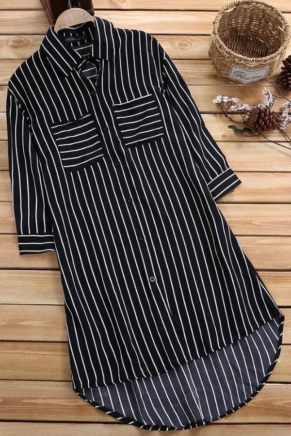 Stripe Printing Knee-length Midi Dress