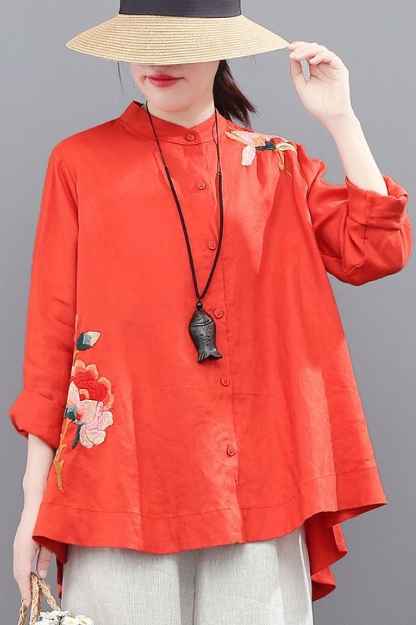 Embroidery Long Sleeve Blouse (Fit up to 190lbs)
