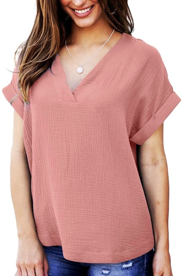 V Neck Solid Color T-shirt