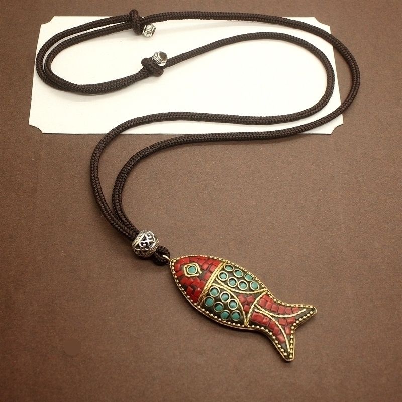 Nepalese Ceramic Handmade Fish Necklace(Adjustable length)