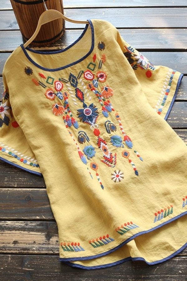 Embroidery Ethnic Cotton T-shirts