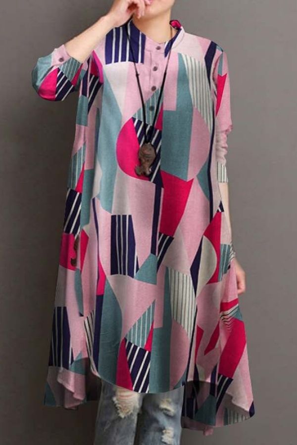 Geo Printing Knee-length Midi Dress