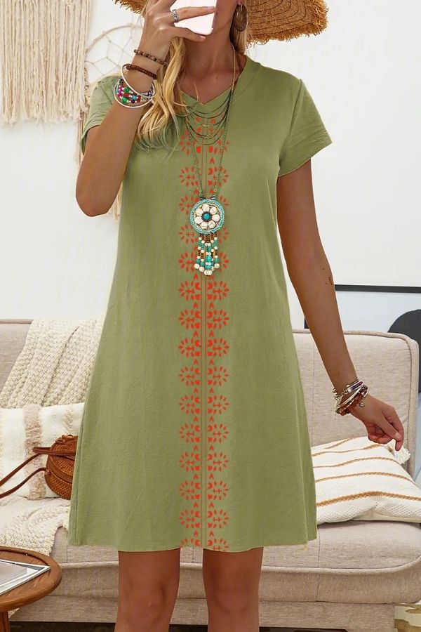 Short Sleeve Ethnic Style Midi Dress