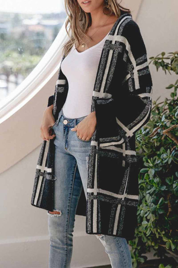 Casual Knitted Plaid Coat