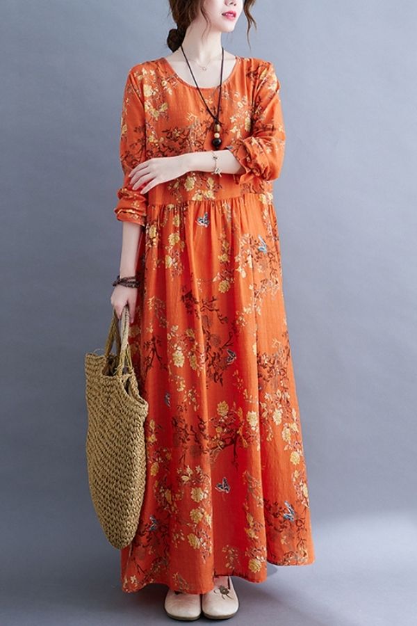 Floral Printing Cozy Maxi Dress