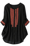 Linen Embroidery Half Sleeve Blouse with Hood