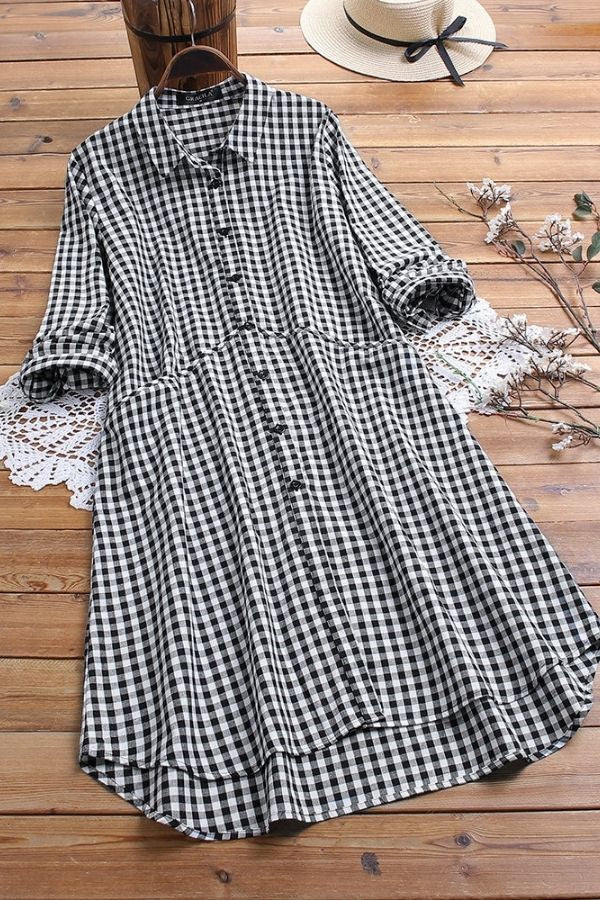 Half Sleeve Shirt Collar Midi Dress