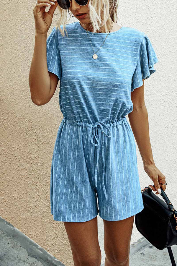 Casual Ruffled O-neck Romper