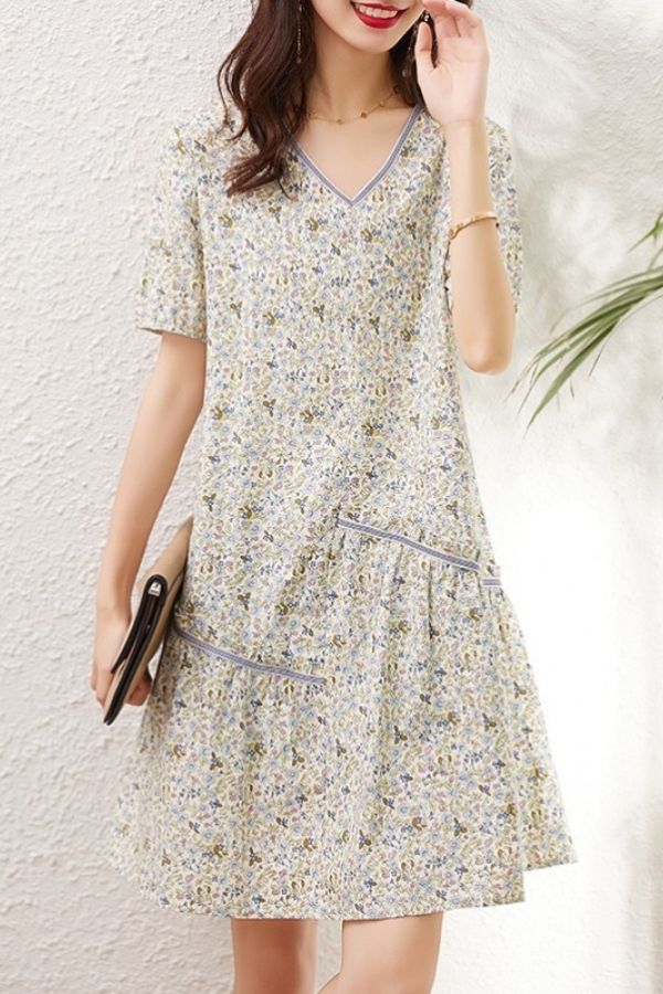 Short Sleeve Floral Printing Mini Dress