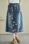 Floral Printing Denim Elastic Skirt