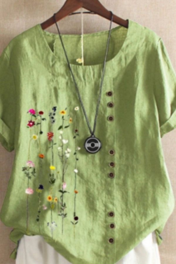 Cotton & Linen Floral T-shirt