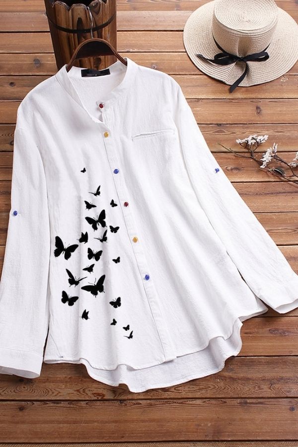 Butterfly Printing Cotton Blouse