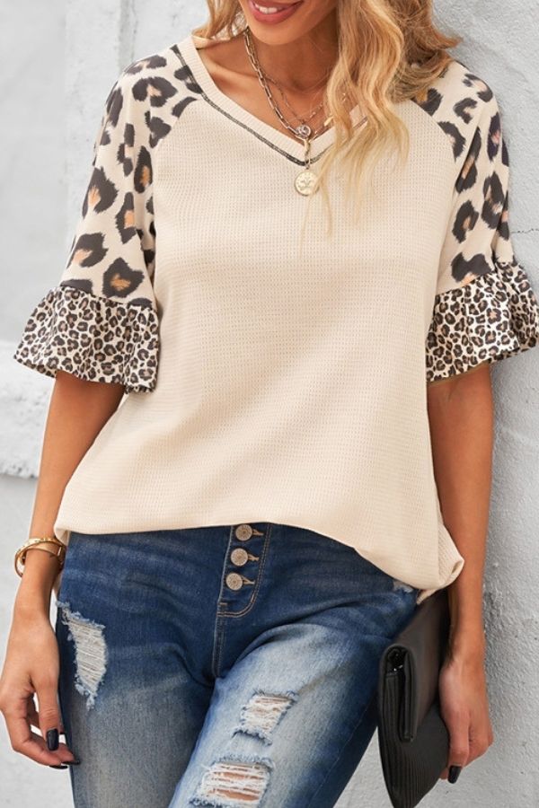 Leopard Printing Sleeve T-shirt