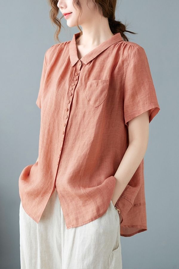 Casual Cotton Linen Short Sleeve Shirt