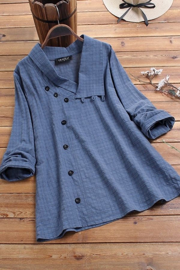 Irregular Collar Cotton & Linen Shirt