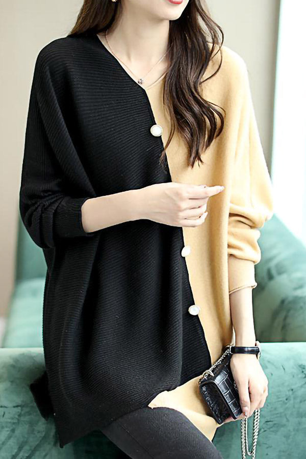 Bat Sleeve Contrast Stitching Sweater