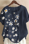 Cotton & Linen Daisy Floral T-shirt (Fit up to 270lbs)
