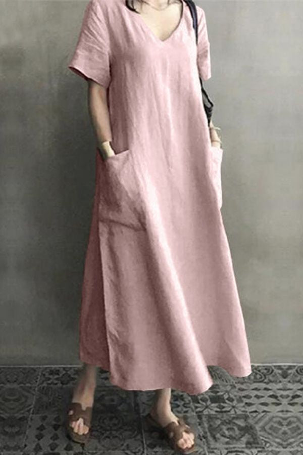 Solid Color Round Neck Maxi Dress