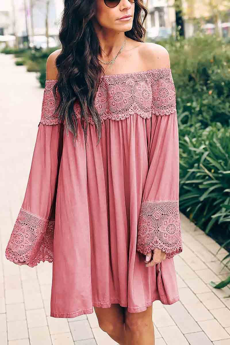 Off-shoulder Lace Stitching Dress
