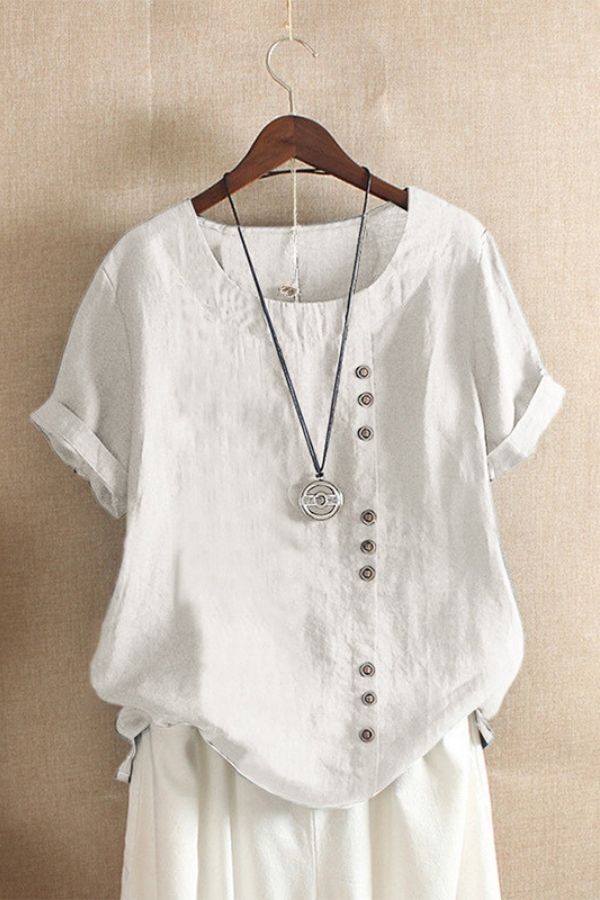 Solid Color Cotton & Linen T-shirt