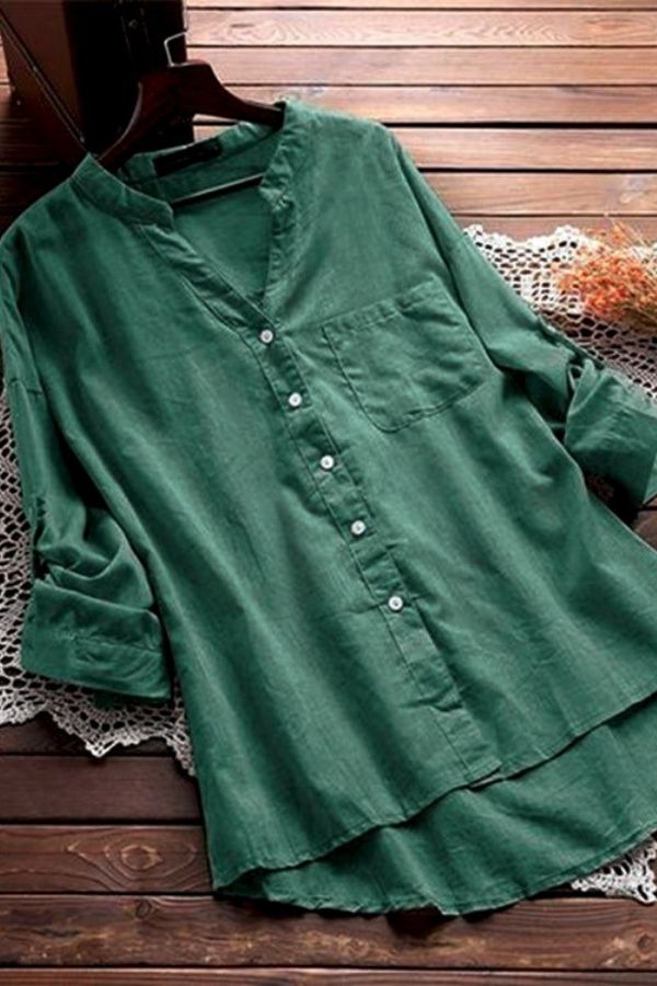 Cotton Long Sleeve Solid Color Blouse