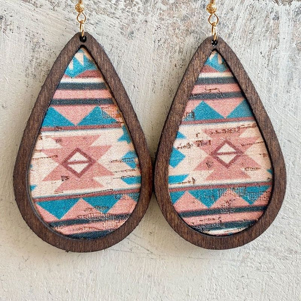 Wooden Bohemian Hand-Printed Earrings