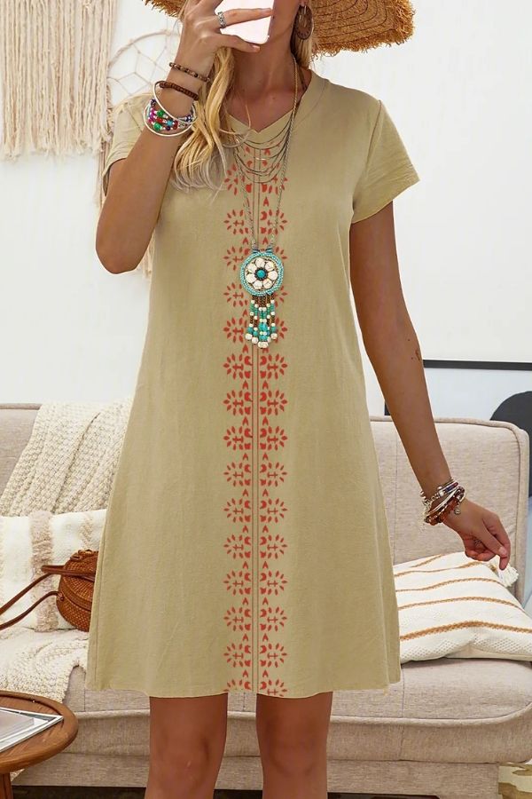 Short Sleeve Ethnic Style Midi Dress