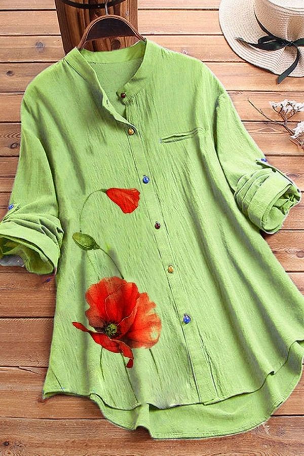 Floral Printing Button Breast Blouse