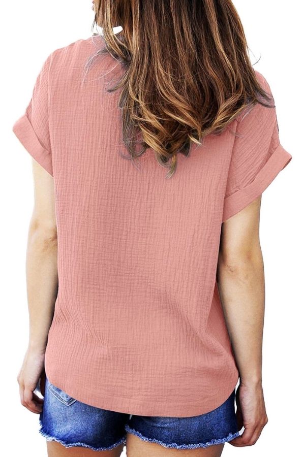 V Neck Solid Color T-shirt