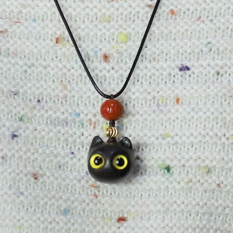 Handmade Lucky Maneki Ebony Necklace