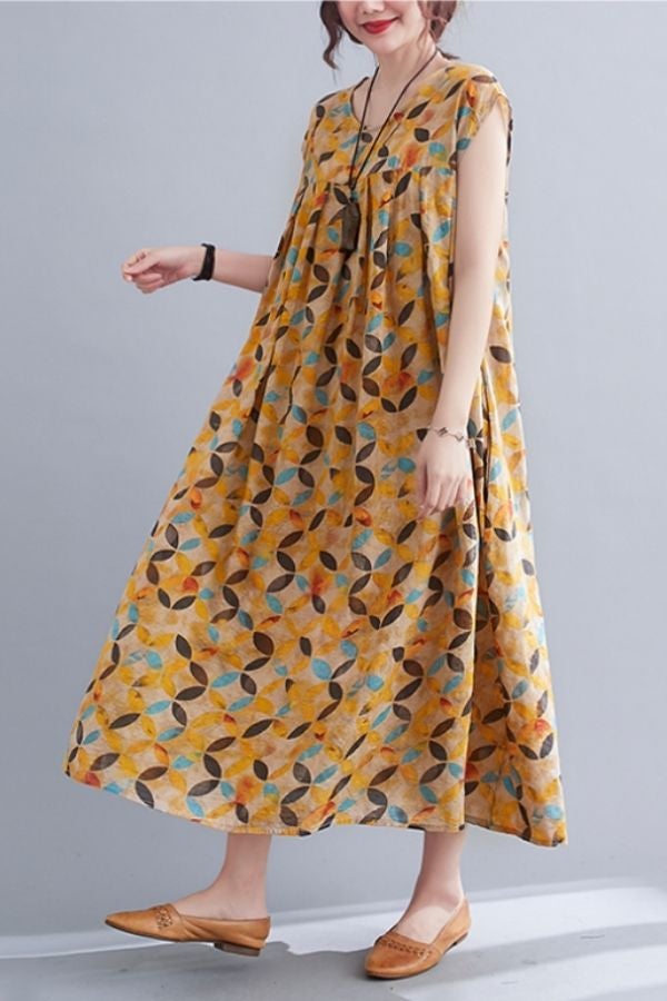 Round Neck Floral Printed Maxi Dress