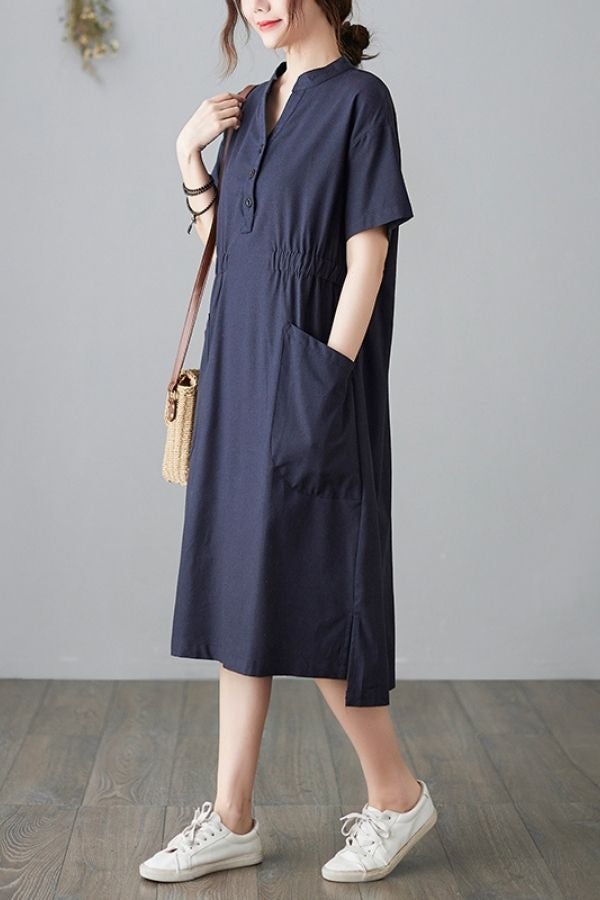 French Stylish Solid Color Midi Dress