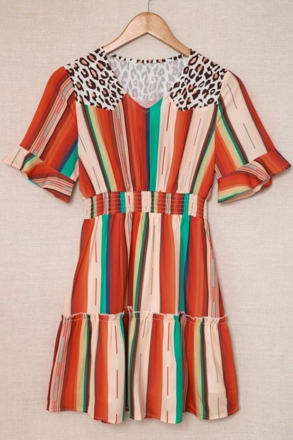 Rainbow Stripe Printing Mini Dress