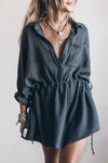 Casual Loose Cotton And Linen V-neck Dress