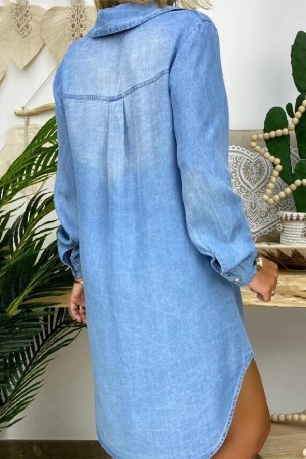 Long Sleeve Shirt Collar Mini Dress with Pockets