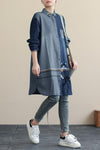 Color Contrast Denim Loose Midi Dress(Fit 99lbs - 143lbs)