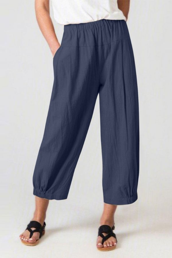 Elastic Waist Cotton & Linen Pants