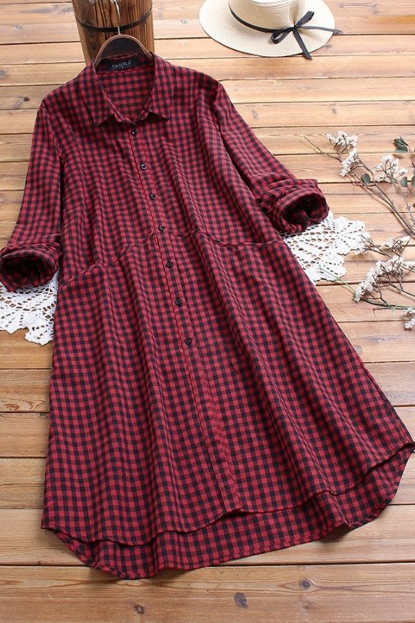 Half Sleeve Shirt Collar Midi Dress