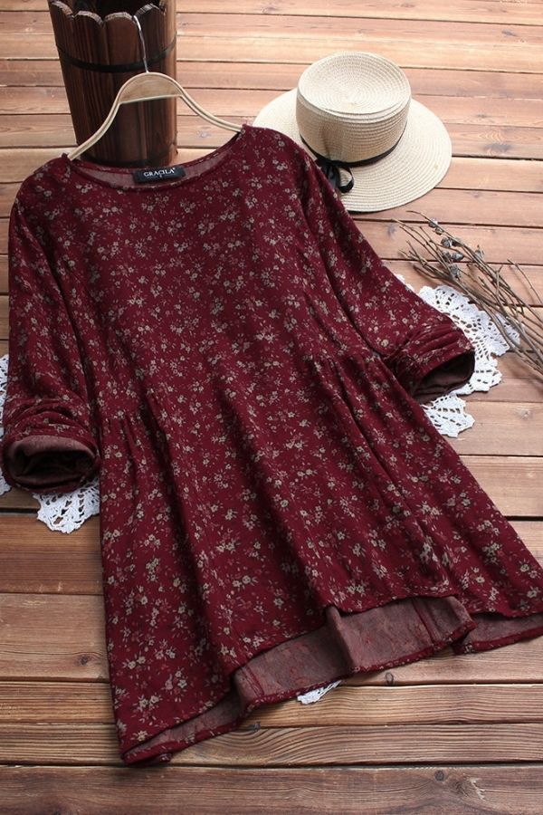 Round Neck Printing Casual Blouse