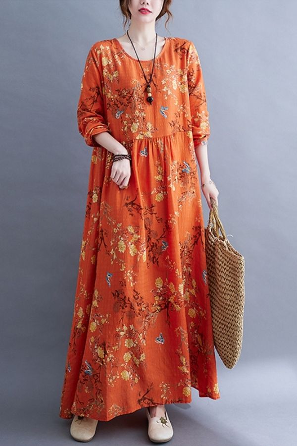 Floral Printing Cozy Maxi Dress